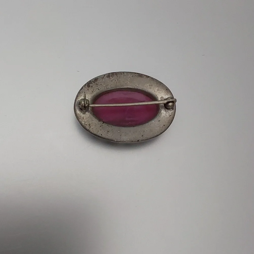 Vintage Silver and Pink Gemstone Brooch